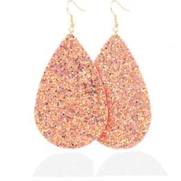 Ovalen glitter oorbellen - Zalm roze