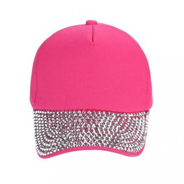 Cap/pet  zilveren studs - Hard Roze