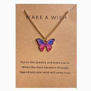 Make a wish ketting vlinder - Goud/roze